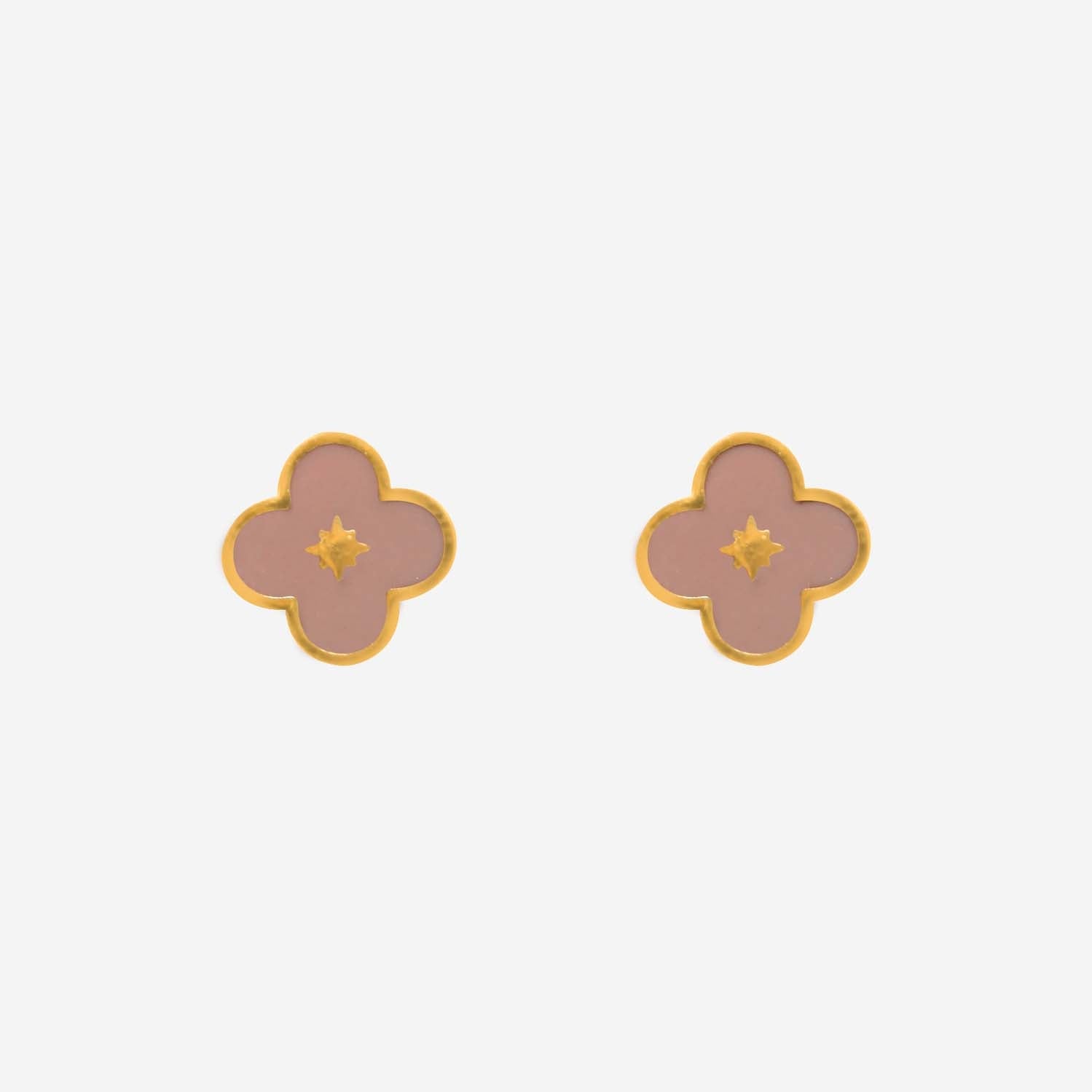 STUD EARRING ENAMEL FLOWER CREAM 14K GOLD PLATED