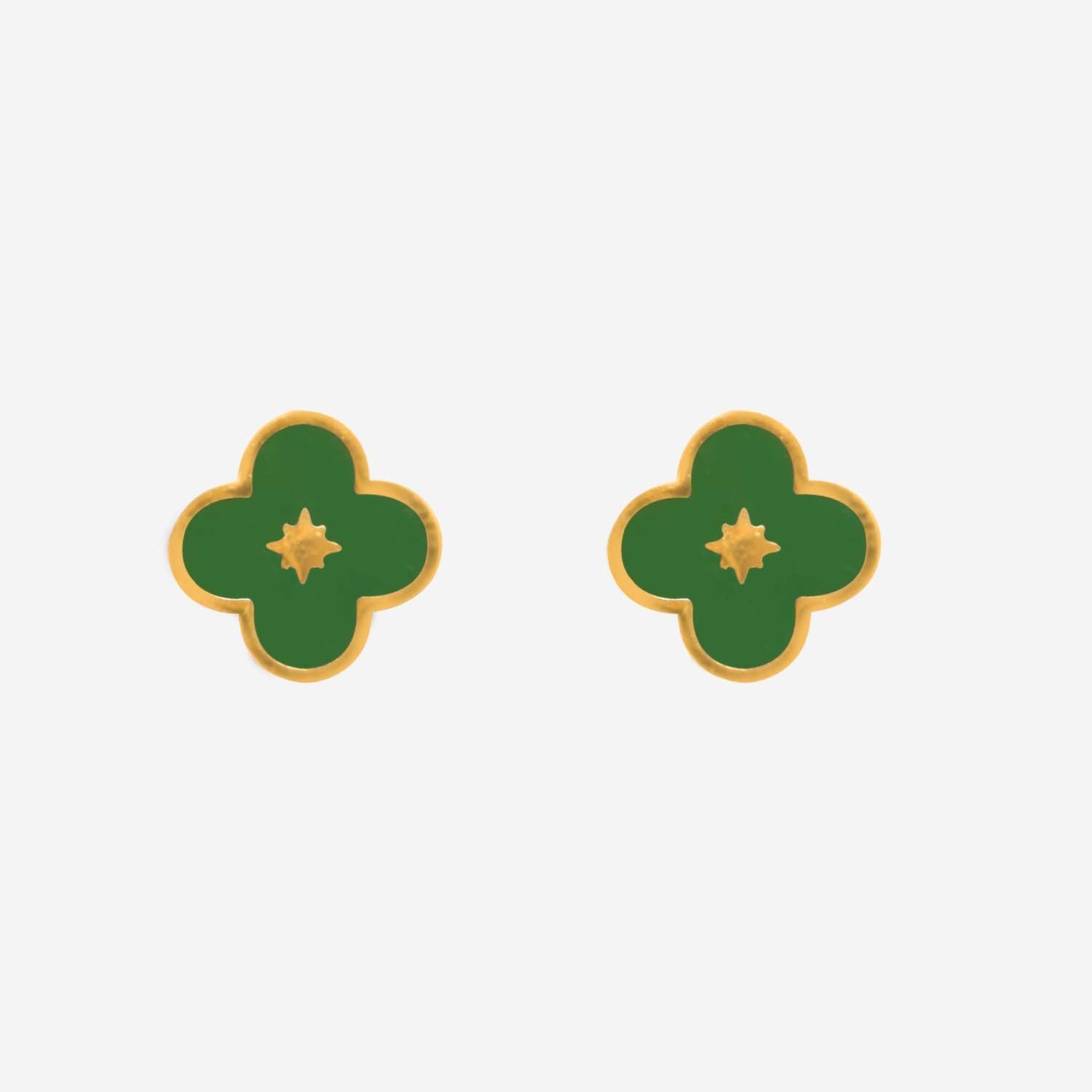 STUD EARRING ENAMEL FLOWER GREEN 14K GOLD PLATED