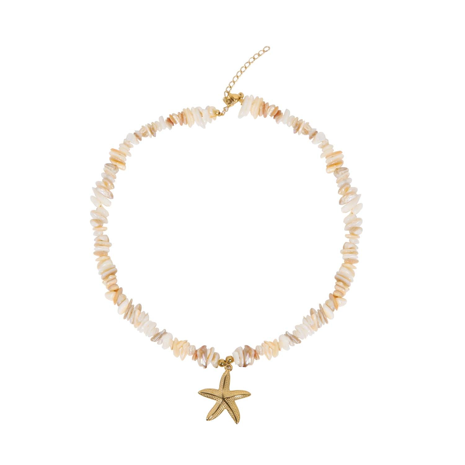 NECKLACE HANDMADE SHELL STARFISH NATURAL 14K GOLD PLATED