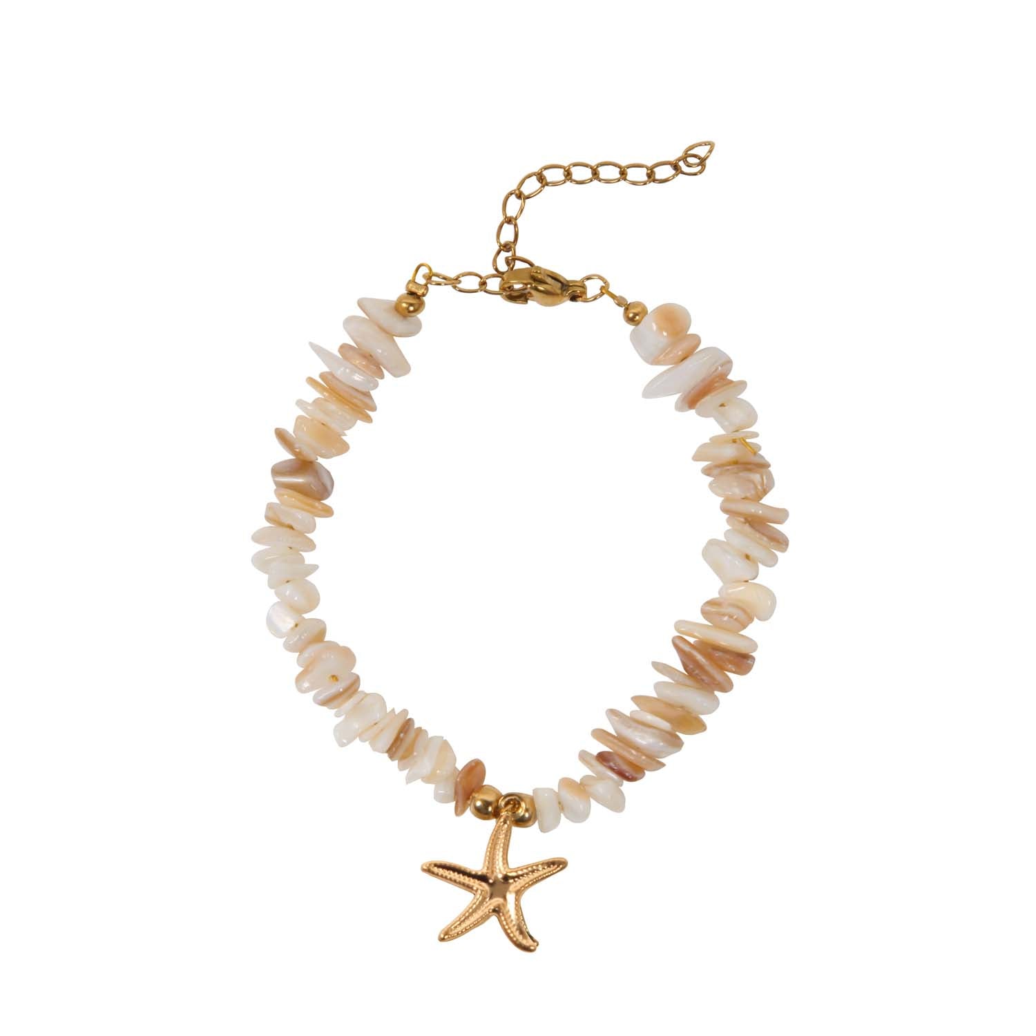 BRACELET HANDMADE SHELL STARFISH NATURAL 14K GOLD PLATED