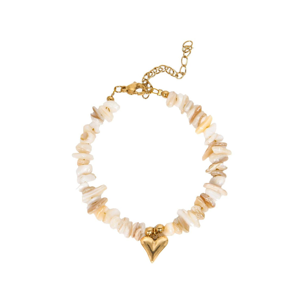 BRACELET HANDMADE SHELL HEART NATURAL 14K GOLD PLATED