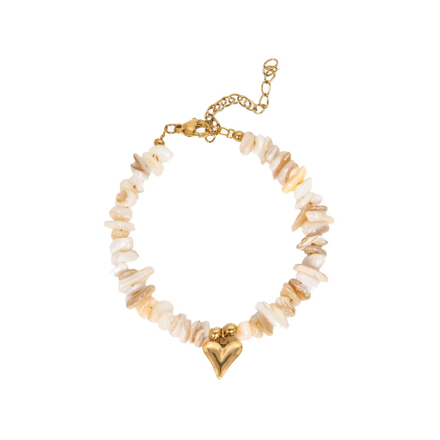 BRACELET HANDMADE SHELL HEART NATURAL 14K GOLD PLATED