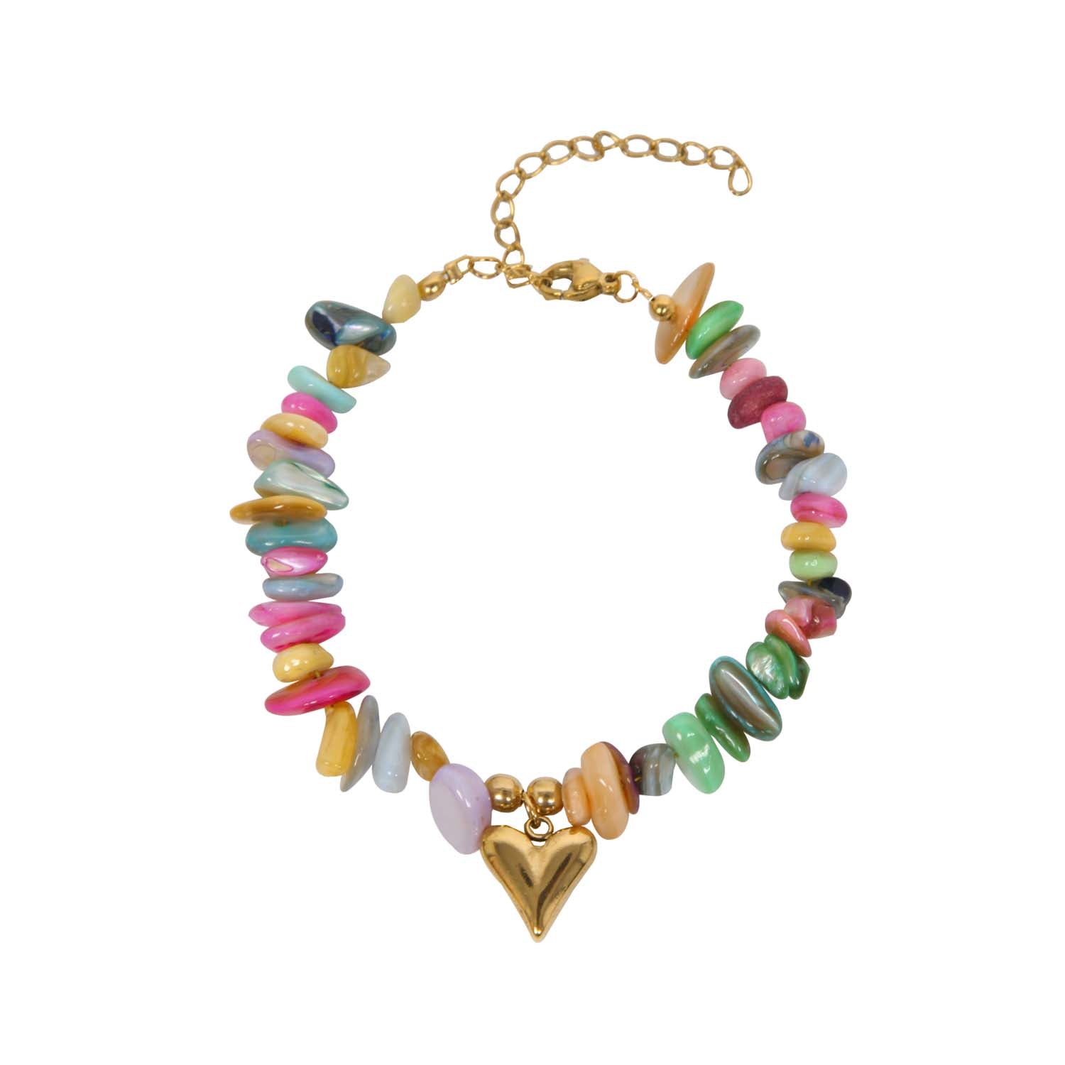 BRACELET HANDMADE SHELL HEART MULTI 14K GOLD PLATED