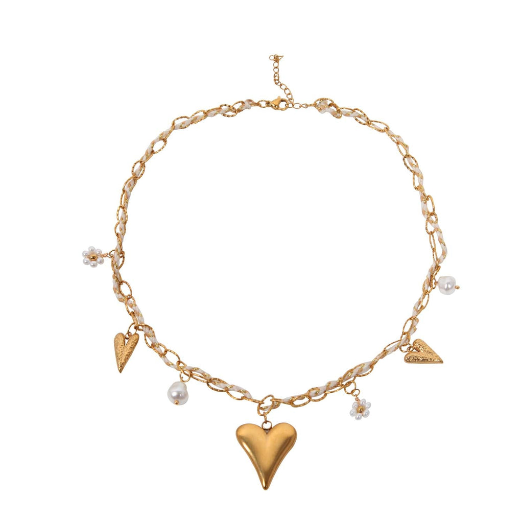 NECKLACE HANDMADE HEART MULTICHARM 14K GOLD PLATED