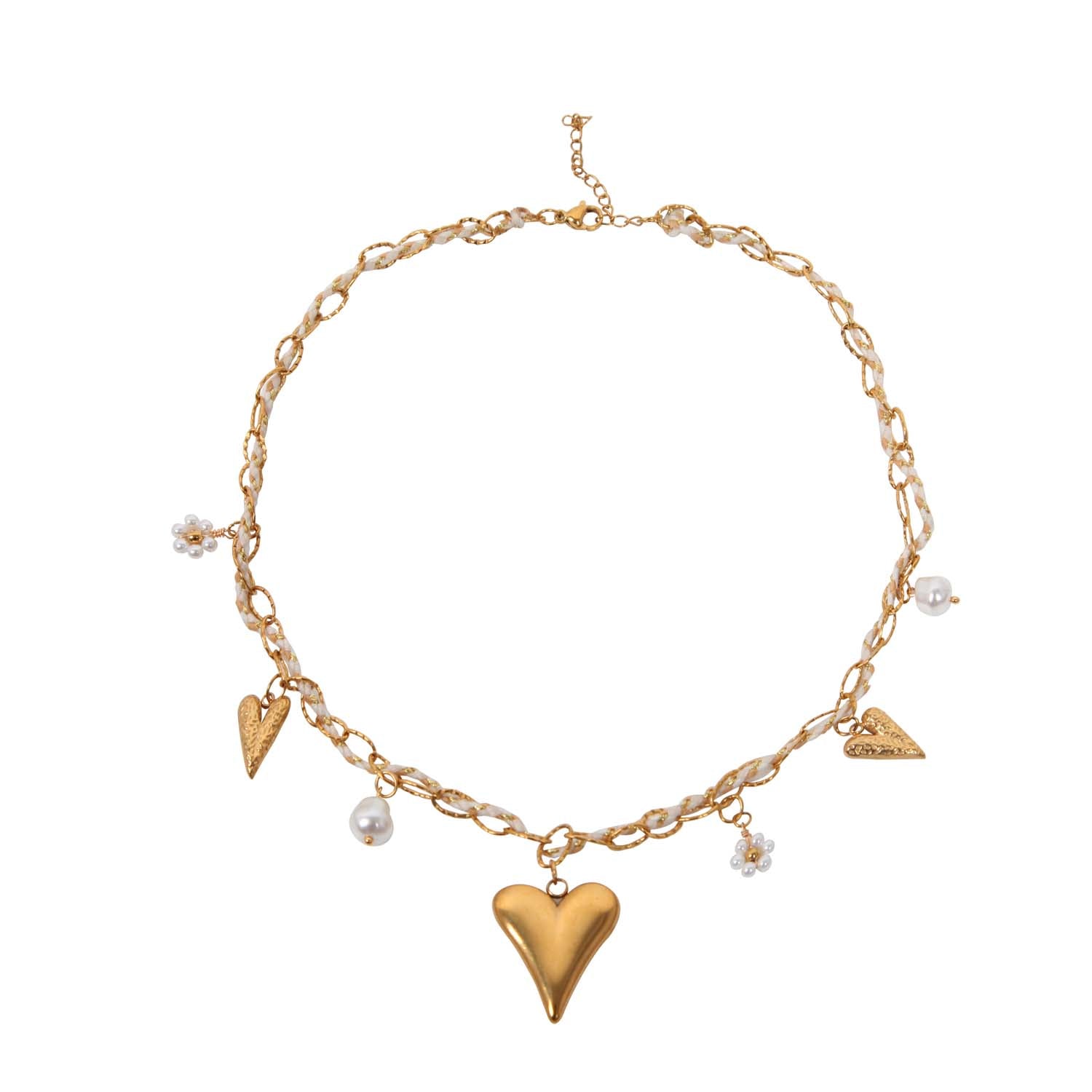 NECKLACE HANDMADE HEART MULTICHARM 14K GOLD PLATED