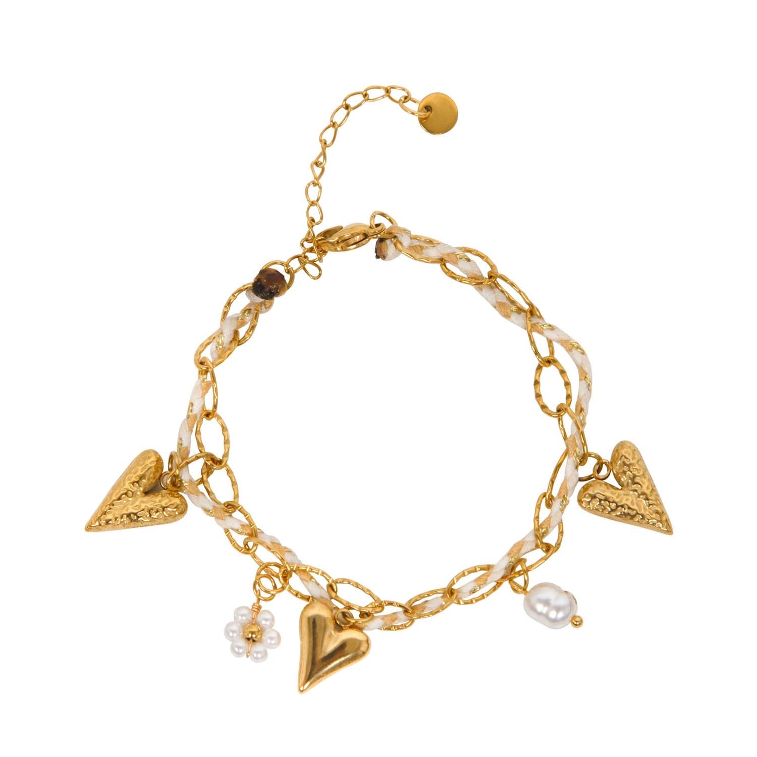 BRACELET HANDMADE HEART MULTICHARM 14K GOLD PLATED