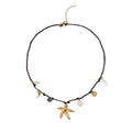 NECKLACE HANDMADE STARFISH MULTICHARM BLACK 14K GOLD PLATED