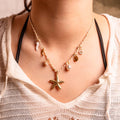 NECKLACE HANDMADE STARFISH MULTICHARM NATURAL 14K GOLD PLATED