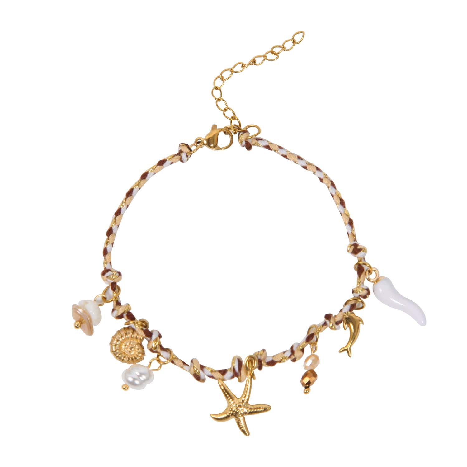 BRACELET HANDMADE STARFISH MULTICHARM NATURAL 14K GOLD PLATED