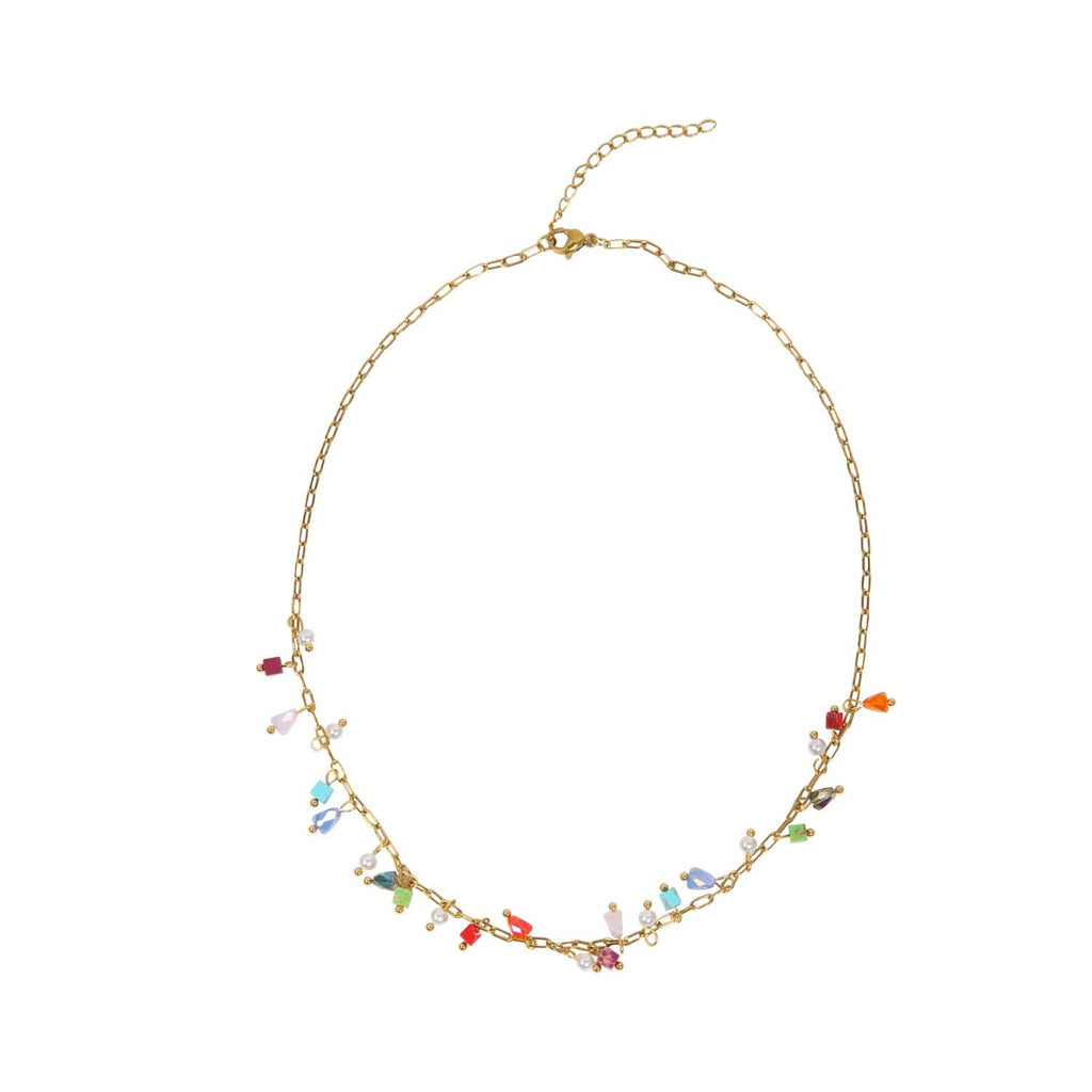 NECKLACE HANDMADE GLASS BEAD 14K GOLD PLATED