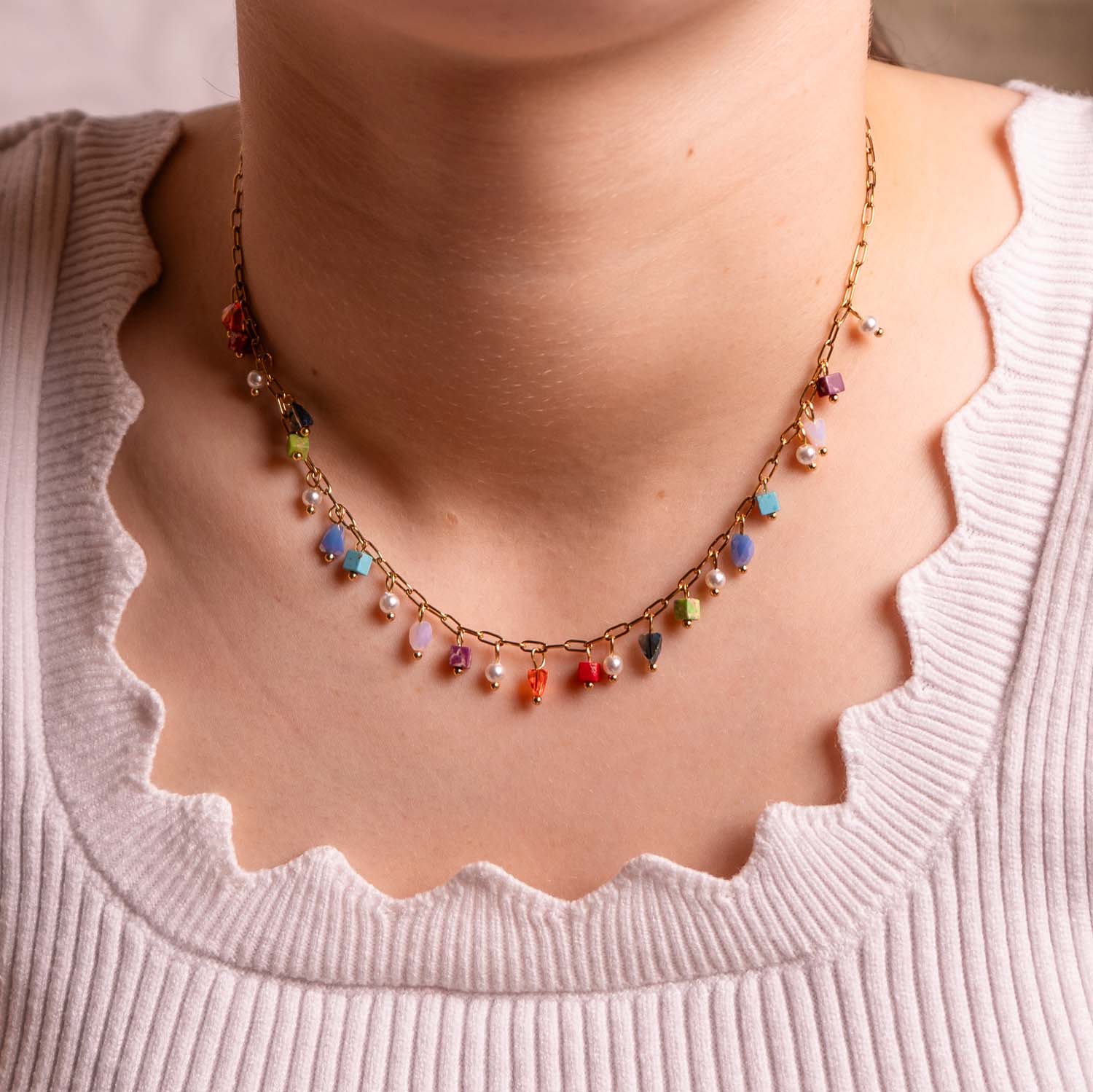 NECKLACE HANDMADE GLASS BEAD 14K GOLD PLATED