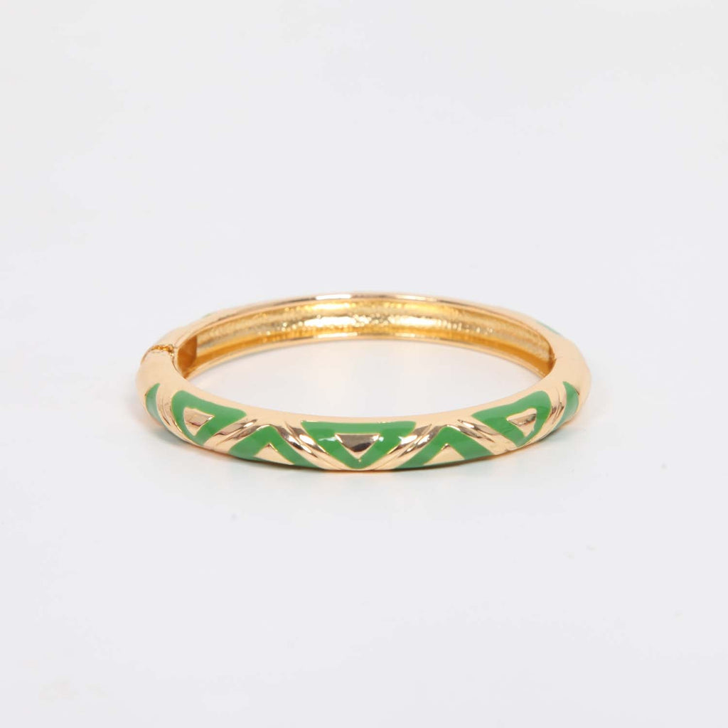 BANGLE HINGED ENAMEL DETAIL GREEN