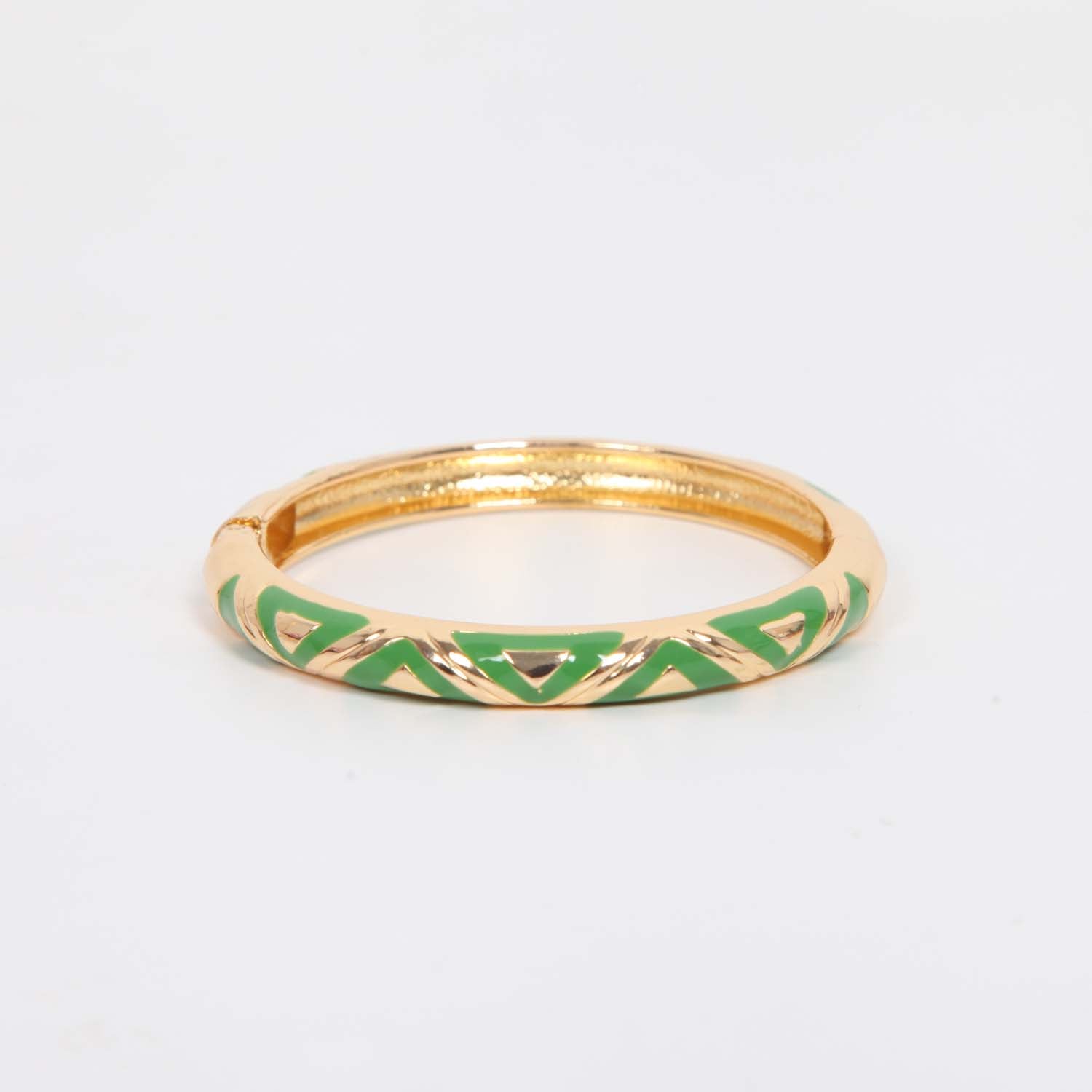 BANGLE HINGED ENAMEL DETAIL GREEN