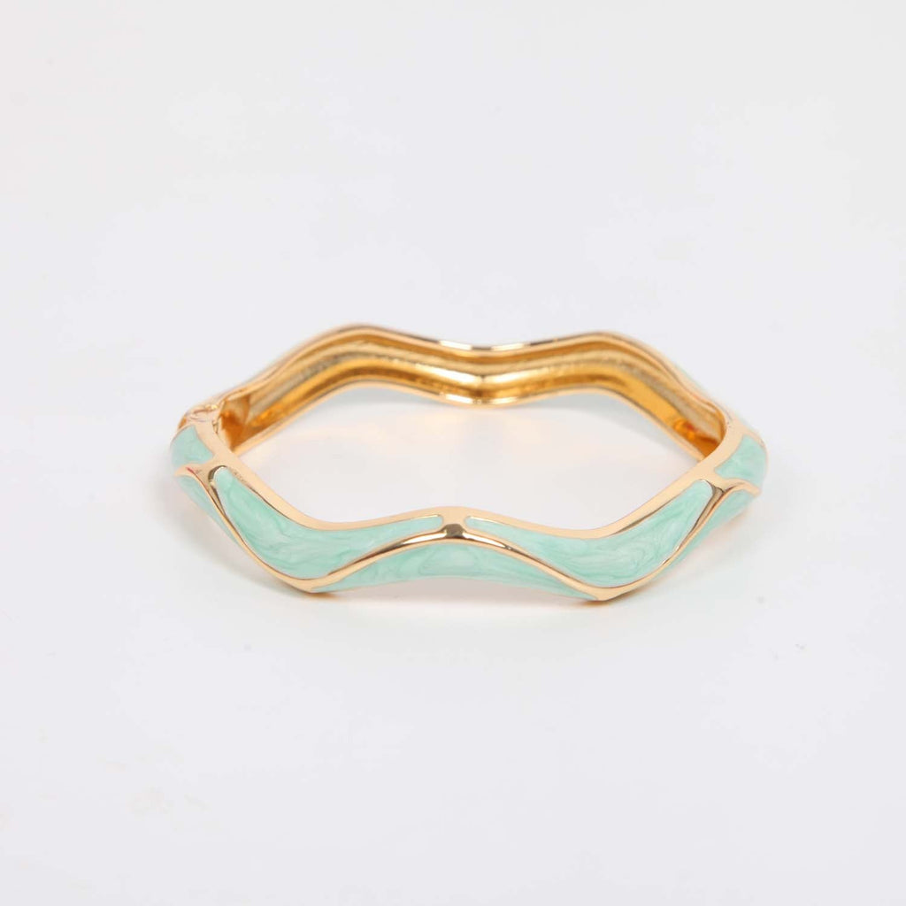 BANGLE HINGED ENAMEL WAVE DETAIL BLUE