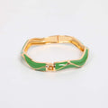 BANGLE HINGED ENAMEL WAVE DETAIL GREEN