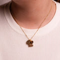 NECKLACE GEM SLICE TRIPLE CHARMS RUTILATED QUARTZ 14K GOLD PLATED