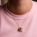 NECKLACE GEM SLICE TRIPLE CHARMS CRYSTAL QUARTZ 14K GOLD PLATED