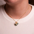 NECKLACE GEM SLICE ROUND TRIPLE CHARMS AMAZONITE 14K GOLD PLATED