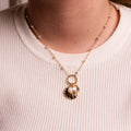 NECKLACE SHELL AND PEARL MULTICHARM 14K GOLD PLATED