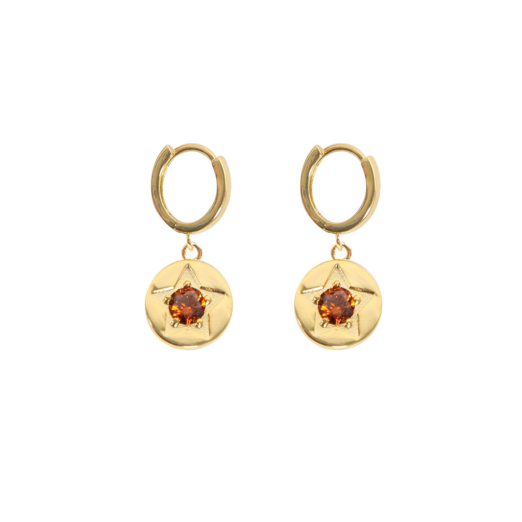 EARRING COFFEE CRYSTAL STAR DETAIL GOLD PLATED