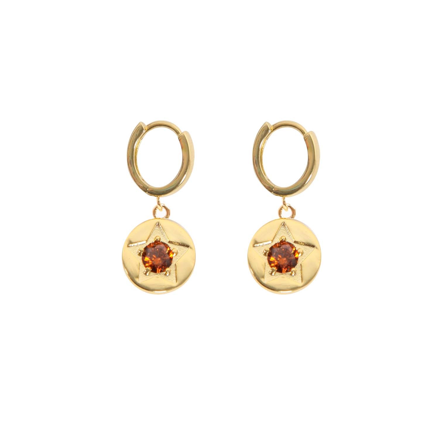 EARRING COFFEE CRYSTAL STAR DETAIL GOLD PLATED