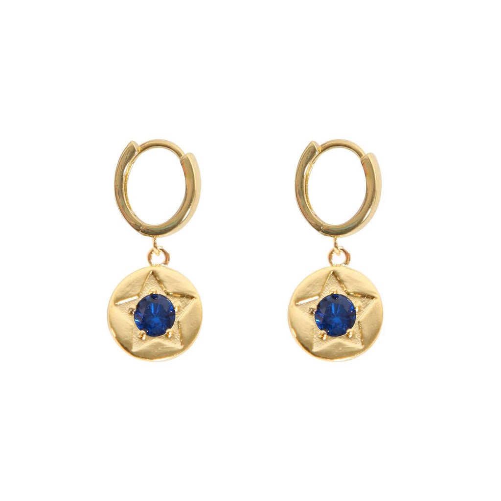 EARRING NAVY CRYSTAL STAR DETAIL GOLD PLATED