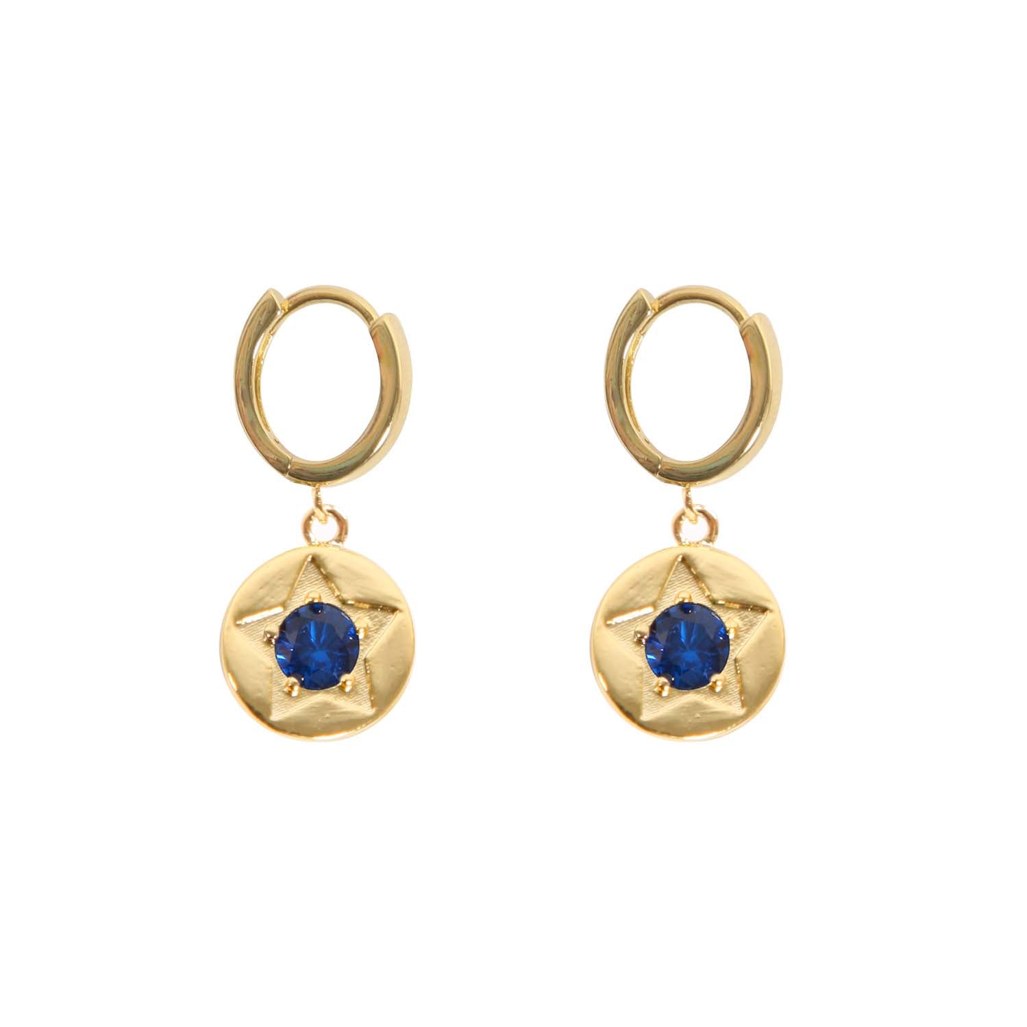EARRING NAVY CRYSTAL STAR DETAIL GOLD PLATED