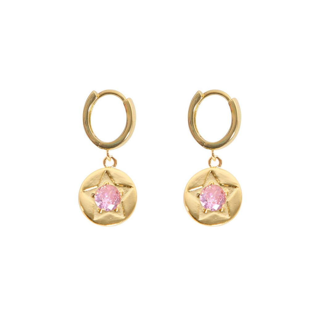 EARRING PINK CRYSTAL STAR DETAIL GOLD PLATED