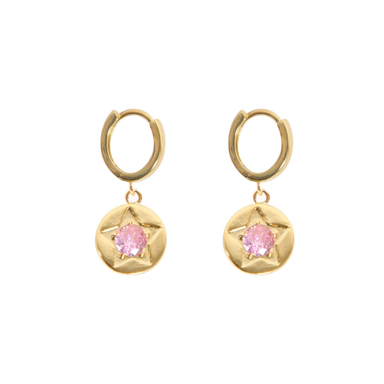 EARRING PINK CRYSTAL STAR DETAIL GOLD PLATED