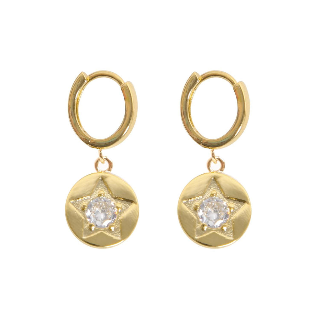 EARRING CLEAR CRYSTAL STAR DETAIL GOLD PLATED