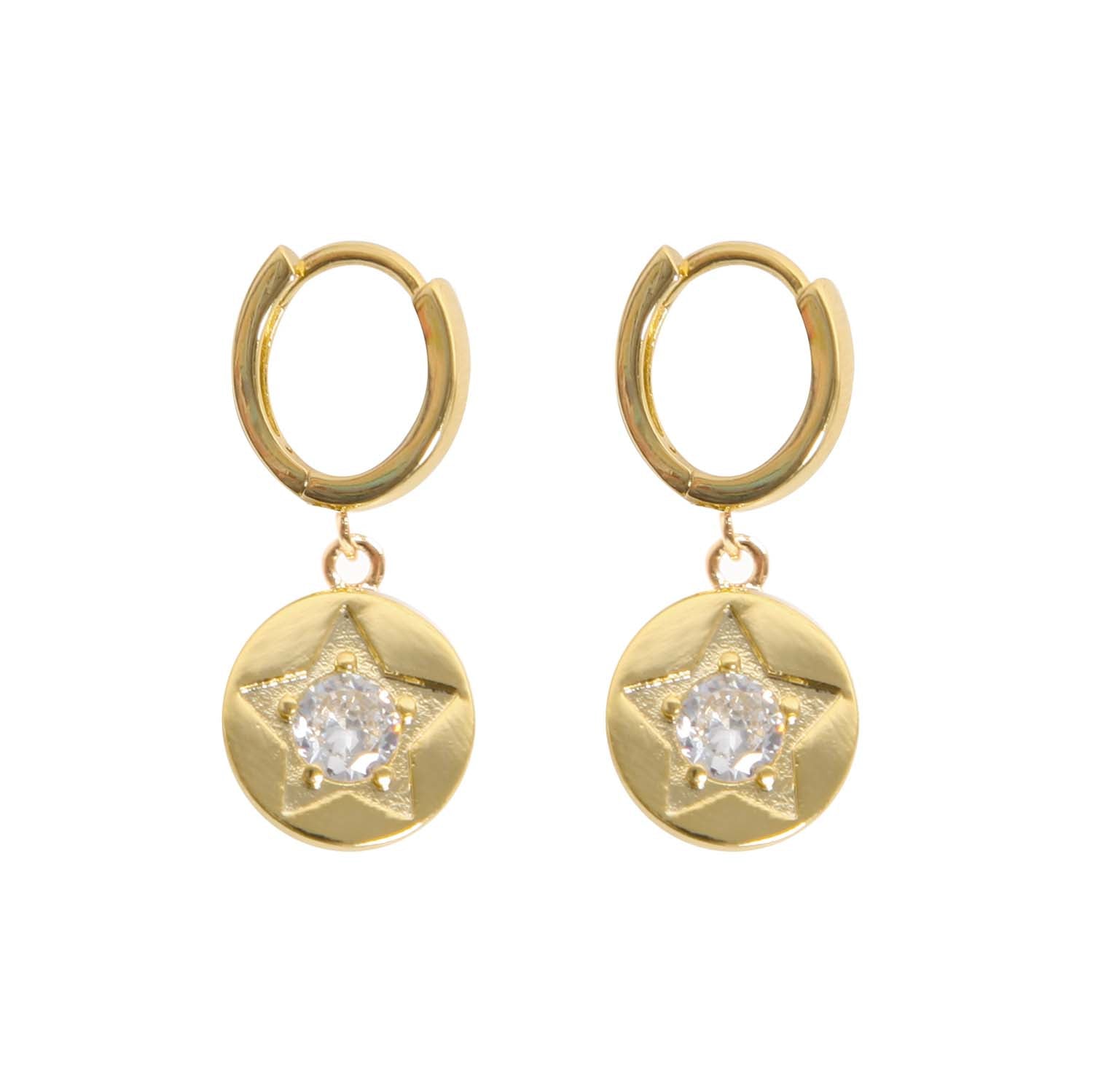 EARRING CLEAR CRYSTAL STAR DETAIL GOLD PLATED