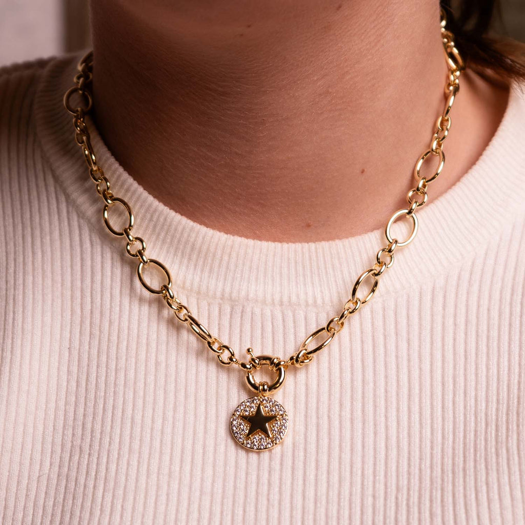 NECKLACE CHARM BUILDER + STAR CHARM 14K GOLD PLATED