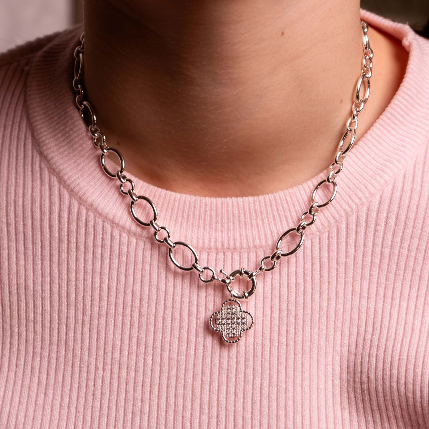NECKLACE CHARM BUILDER + CLOVER CHARM SILVER PLATED