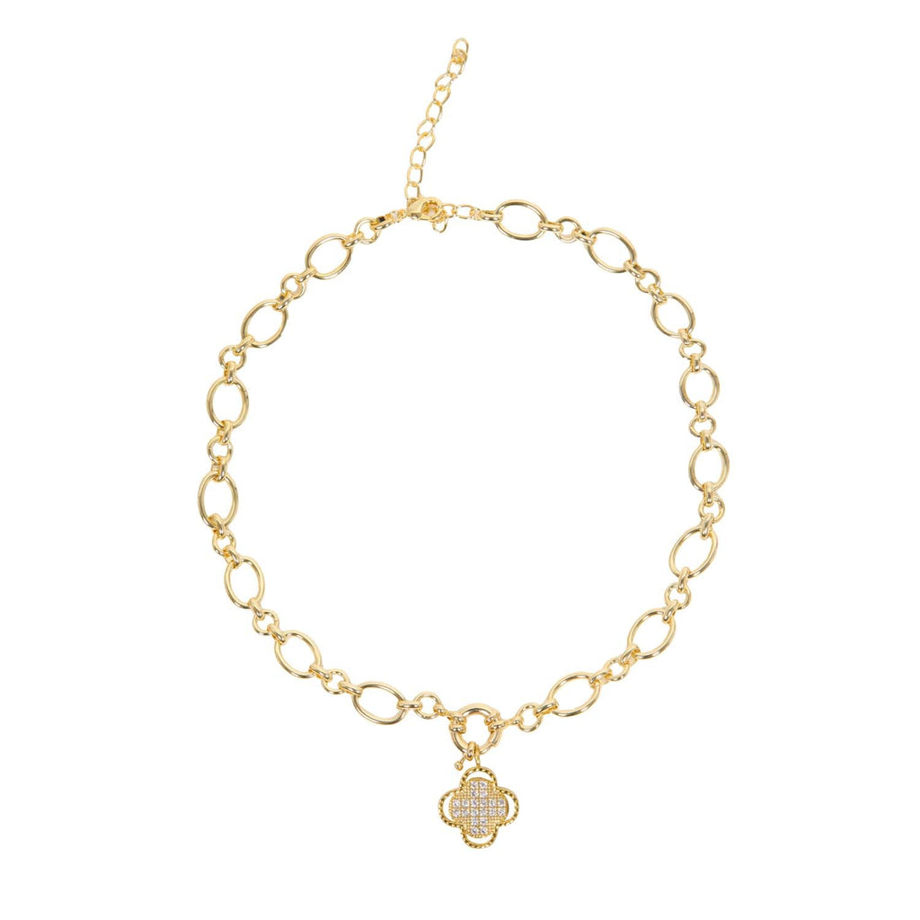 NECKLACE CHARM BUILDER + CLOVER CHARM 14K GOLD PLATED