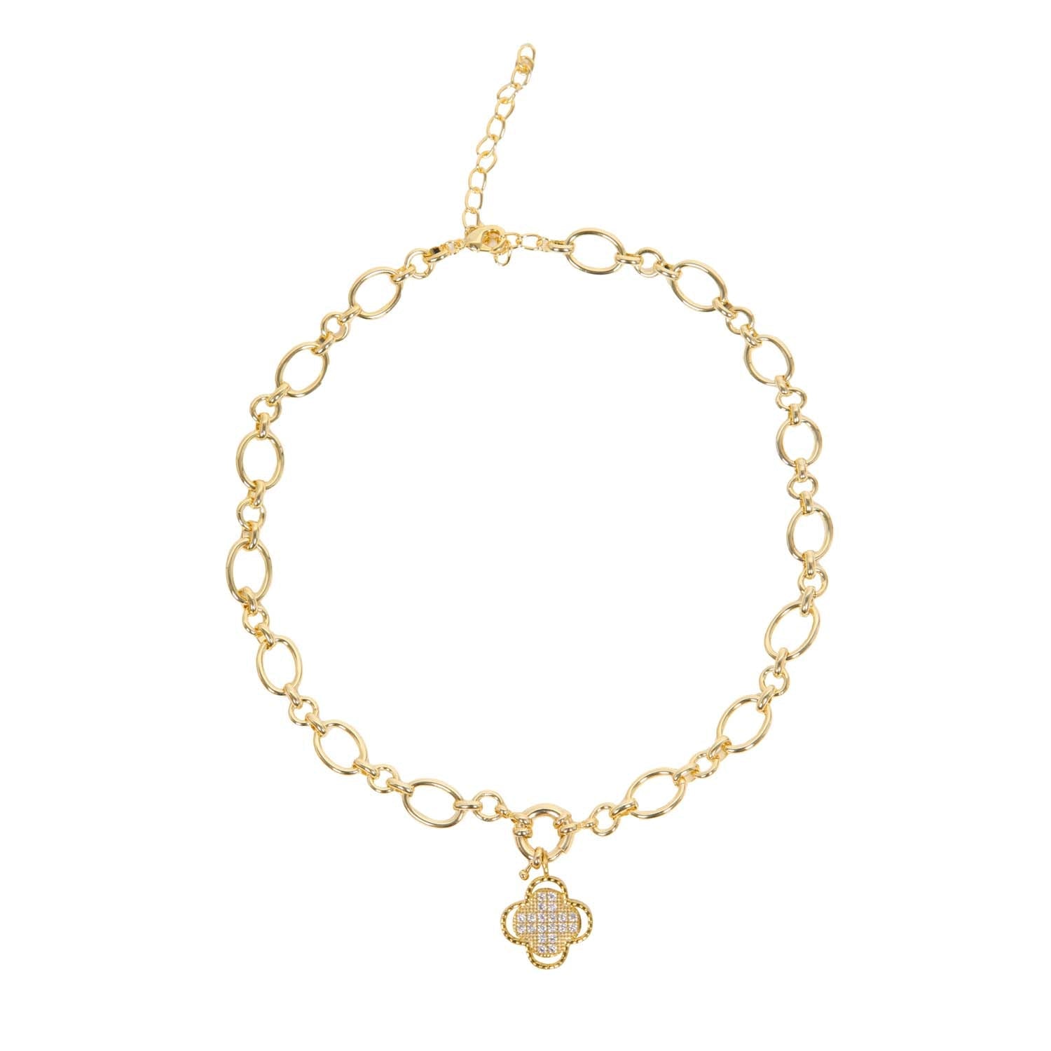 NECKLACE CHARM BUILDER + CLOVER CHARM 14K GOLD PLATED