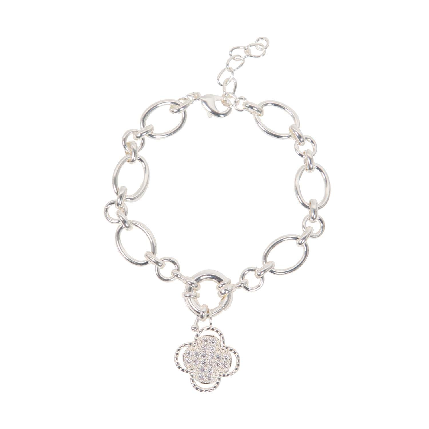 BRACELET CHARM BUILDER + CLOVER CHARM SILVER PLATED