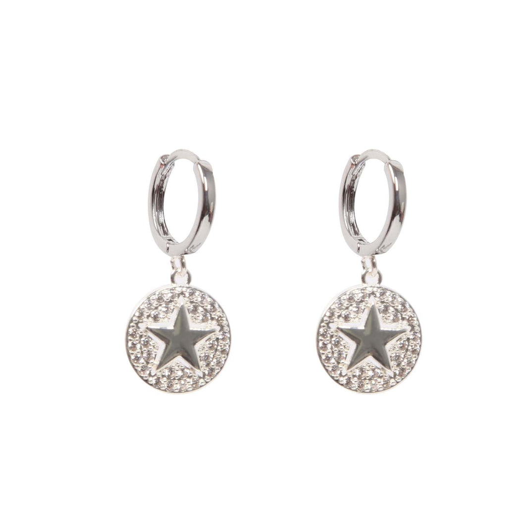 HOOP EARRINGS STAR CHARM SILVER PLATED