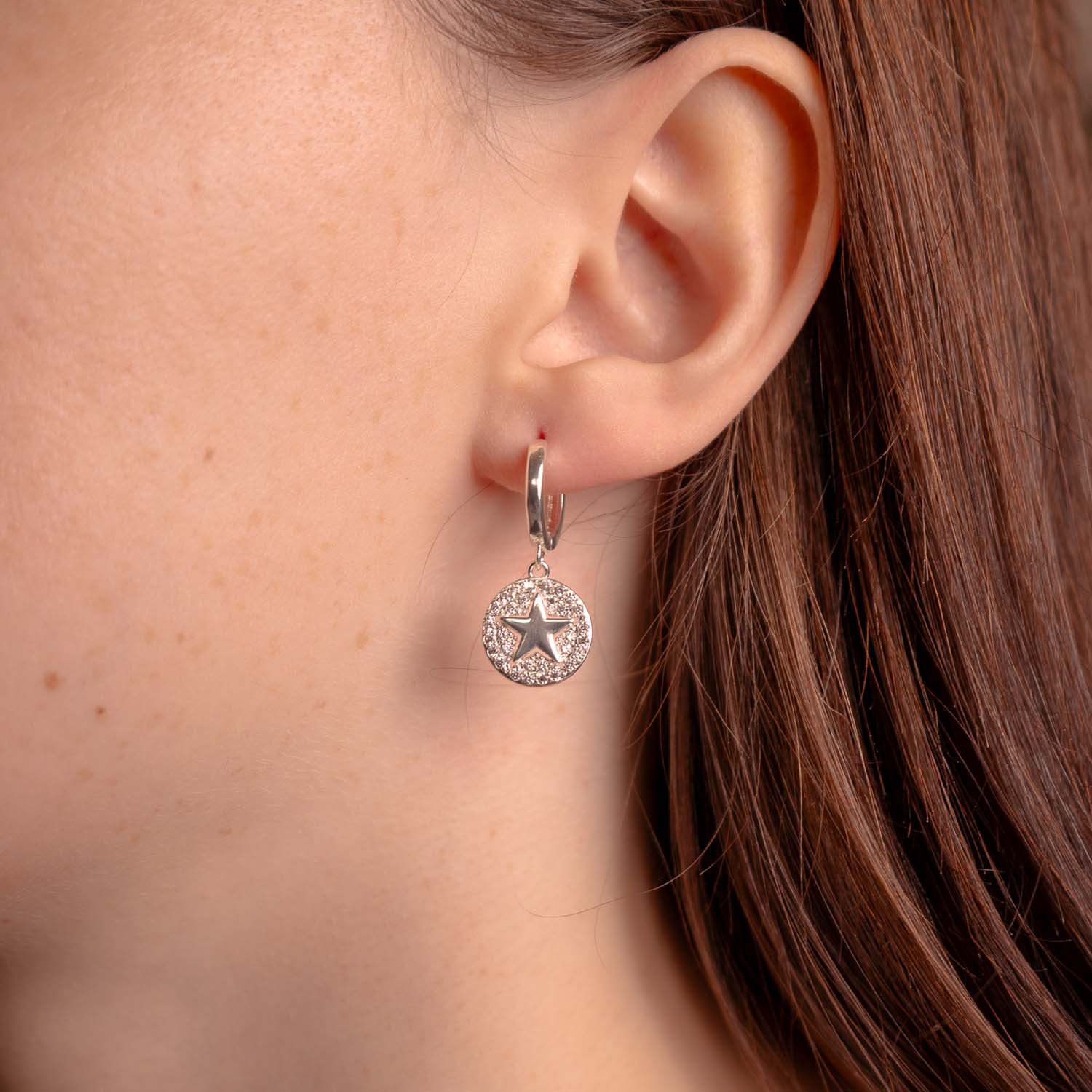 HOOP EARRINGS STAR CHARM SILVER PLATED