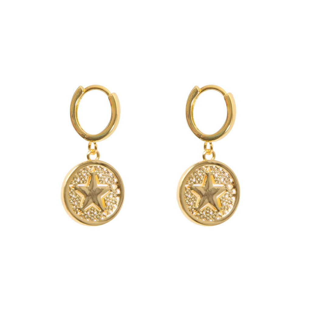 HOOP EARRINGS STAR CHARM 14K GOLD PLATED
