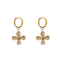 HOOP EARRINGS FLOWER CHARM 14K GOLD PLATED