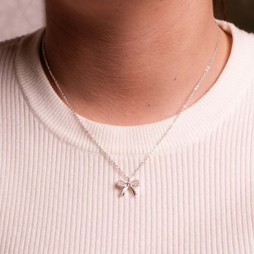 NECKLACE BOW PENDANT SILVER PLATED