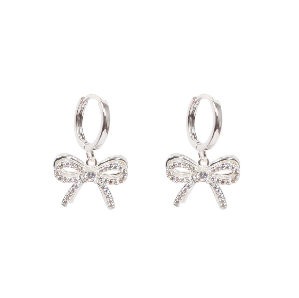 HOOP EARRING BOW PENDANT SILVER PLATED