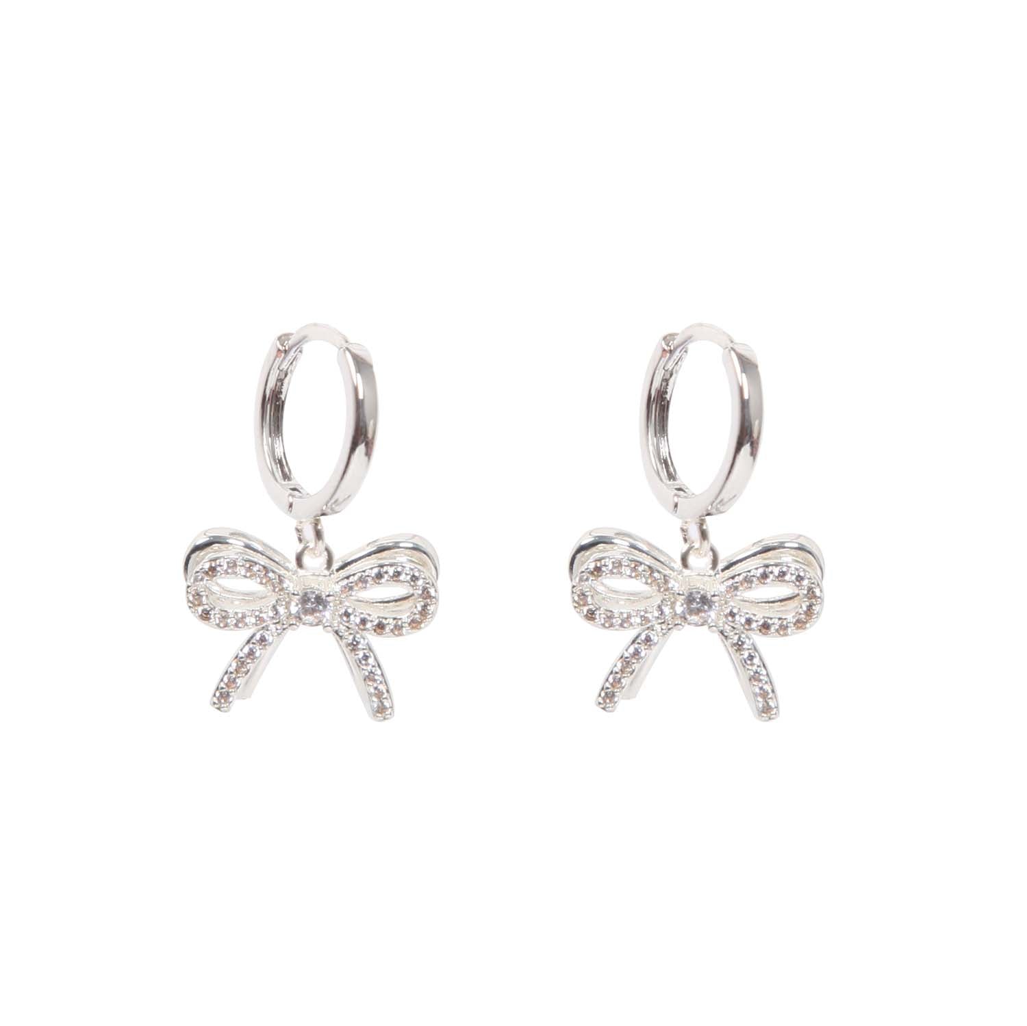 HOOP EARRING BOW PENDANT SILVER PLATED