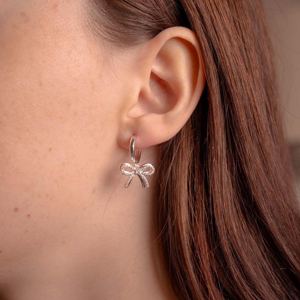 HOOP EARRING BOW PENDANT SILVER PLATED