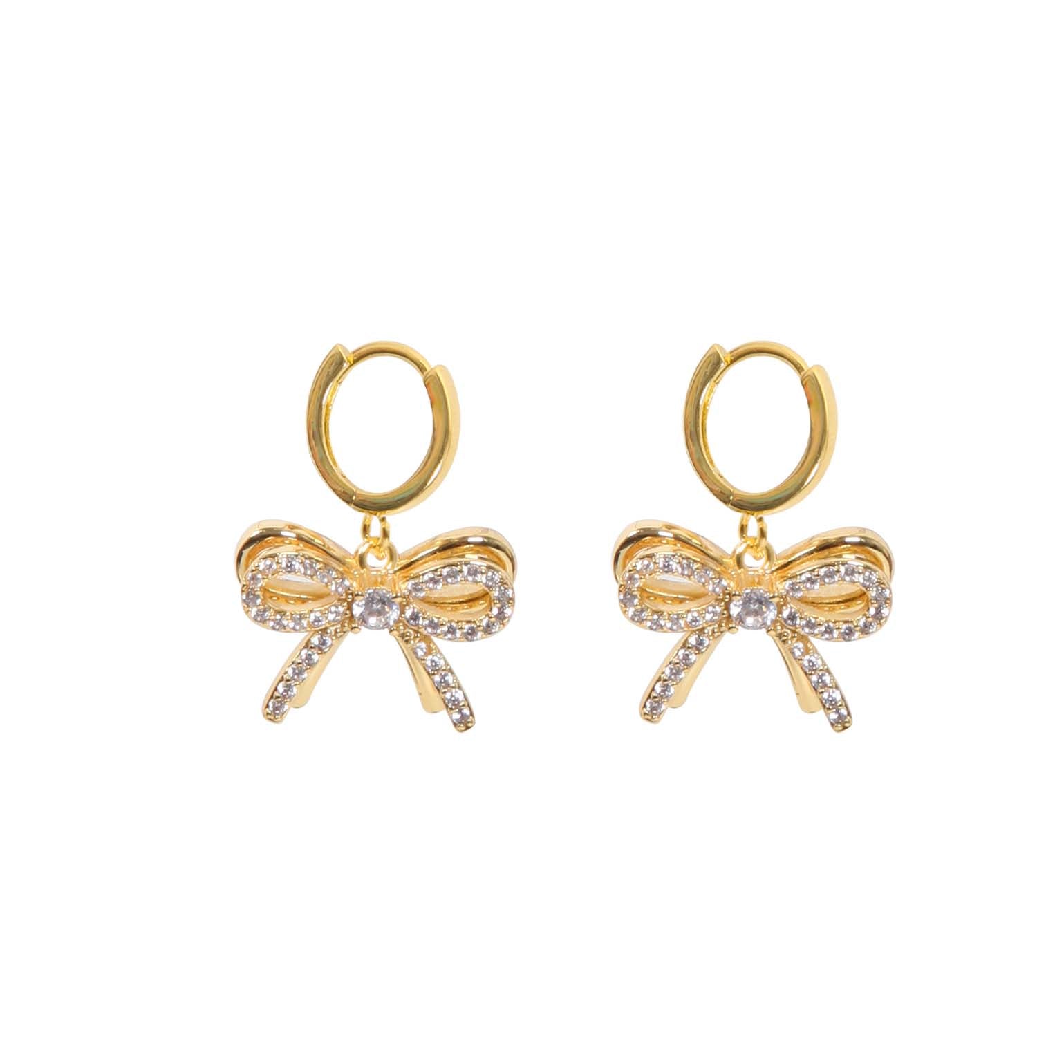 HOOP EARRING BOW PENDANT 14K GOLD PLATED