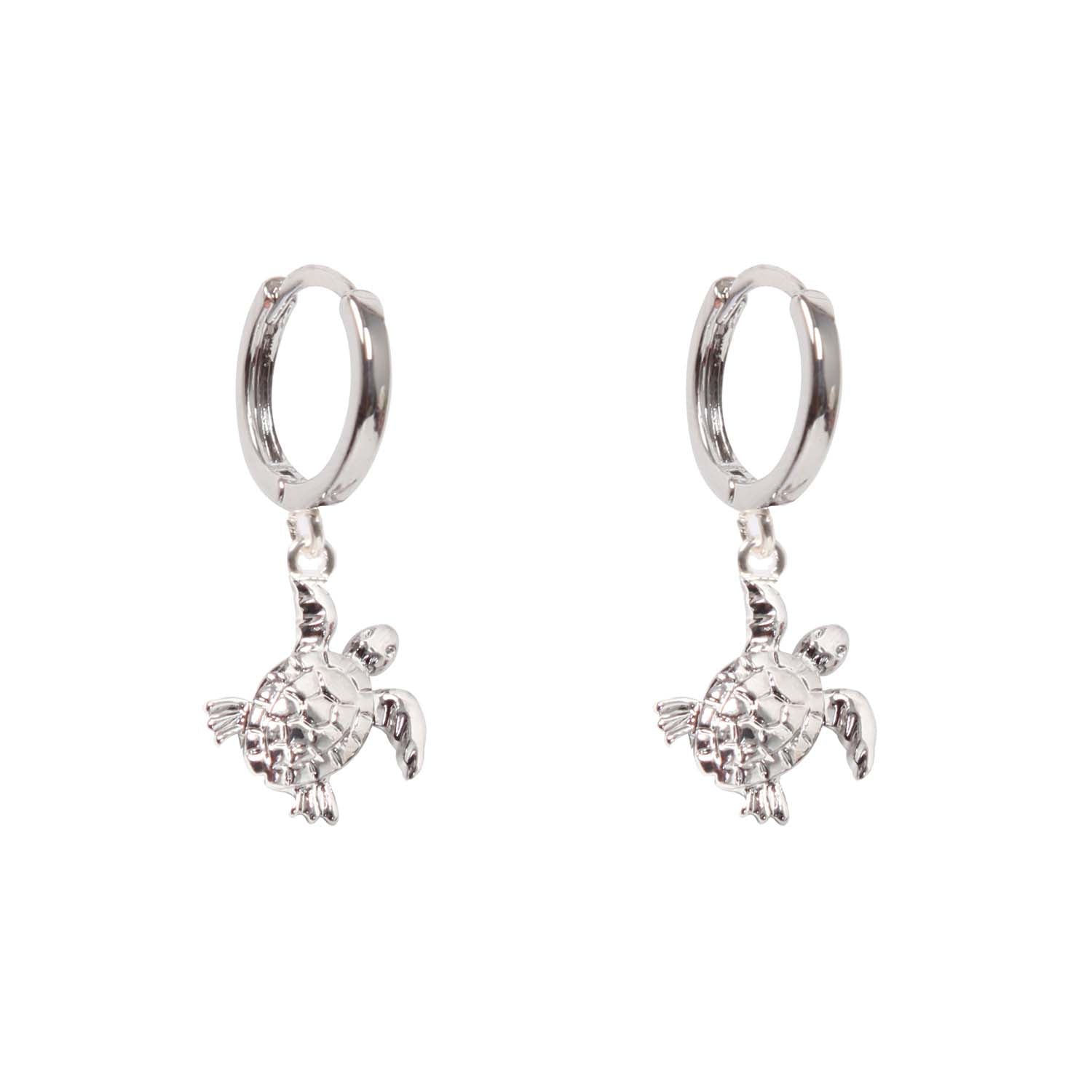 EARRING TURTLE CHARM SILVER PLATED