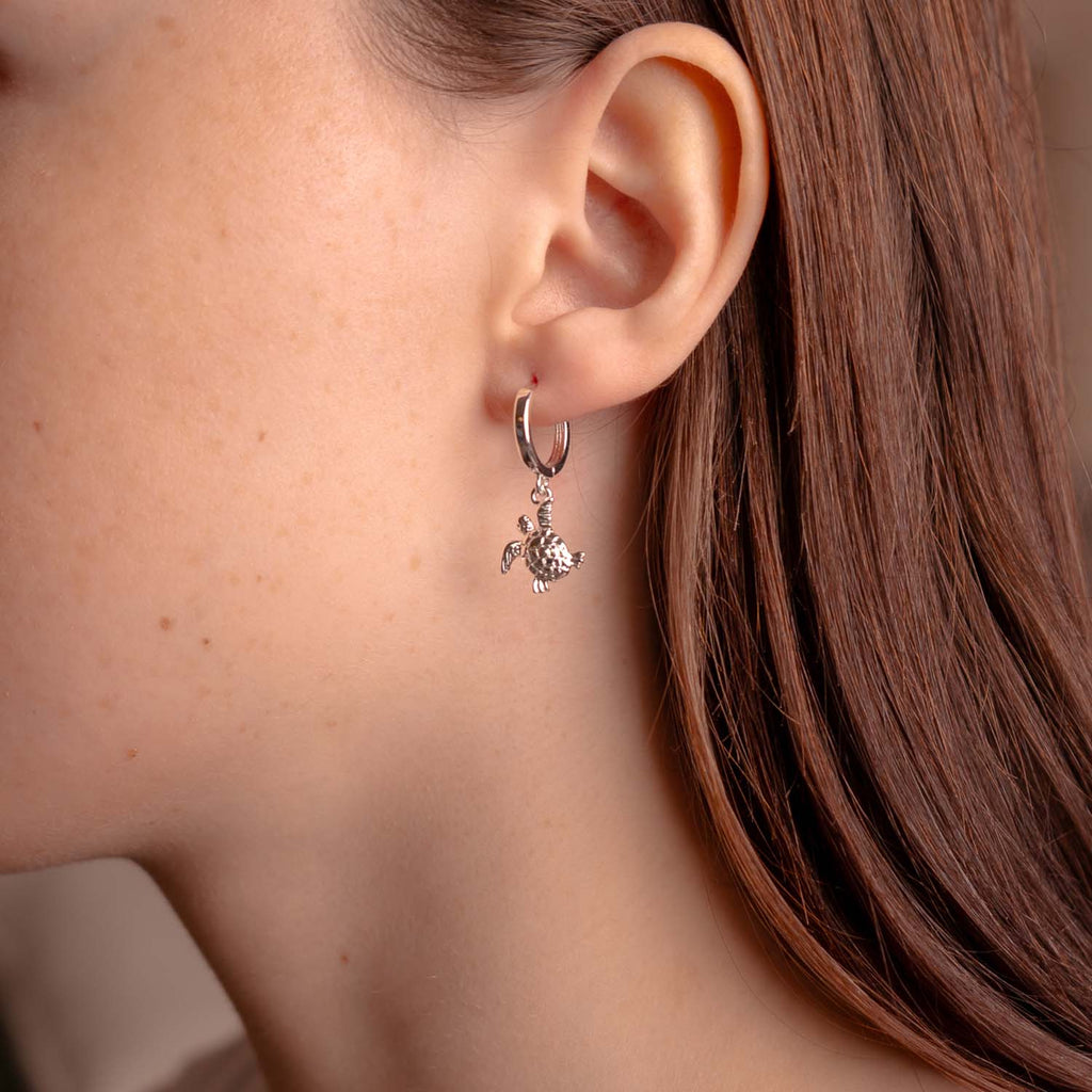 EARRING TURTLE CHARM SILVER PLATED