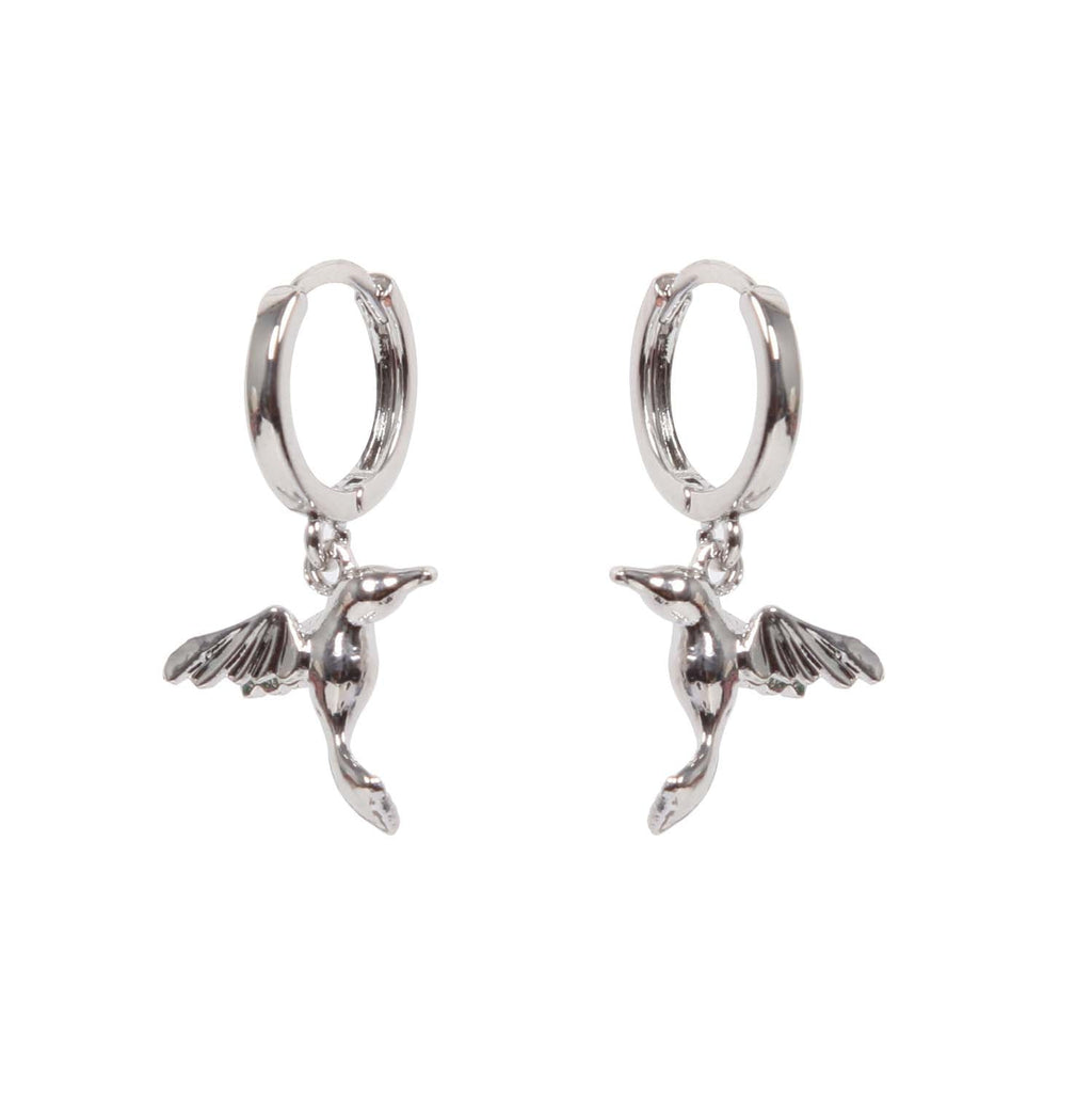EARRING HUMMINGBIRD CHARM SILVER PLATED