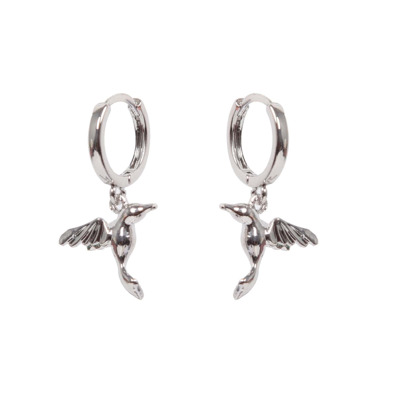 EARRING HUMMINGBIRD CHARM SILVER PLATED