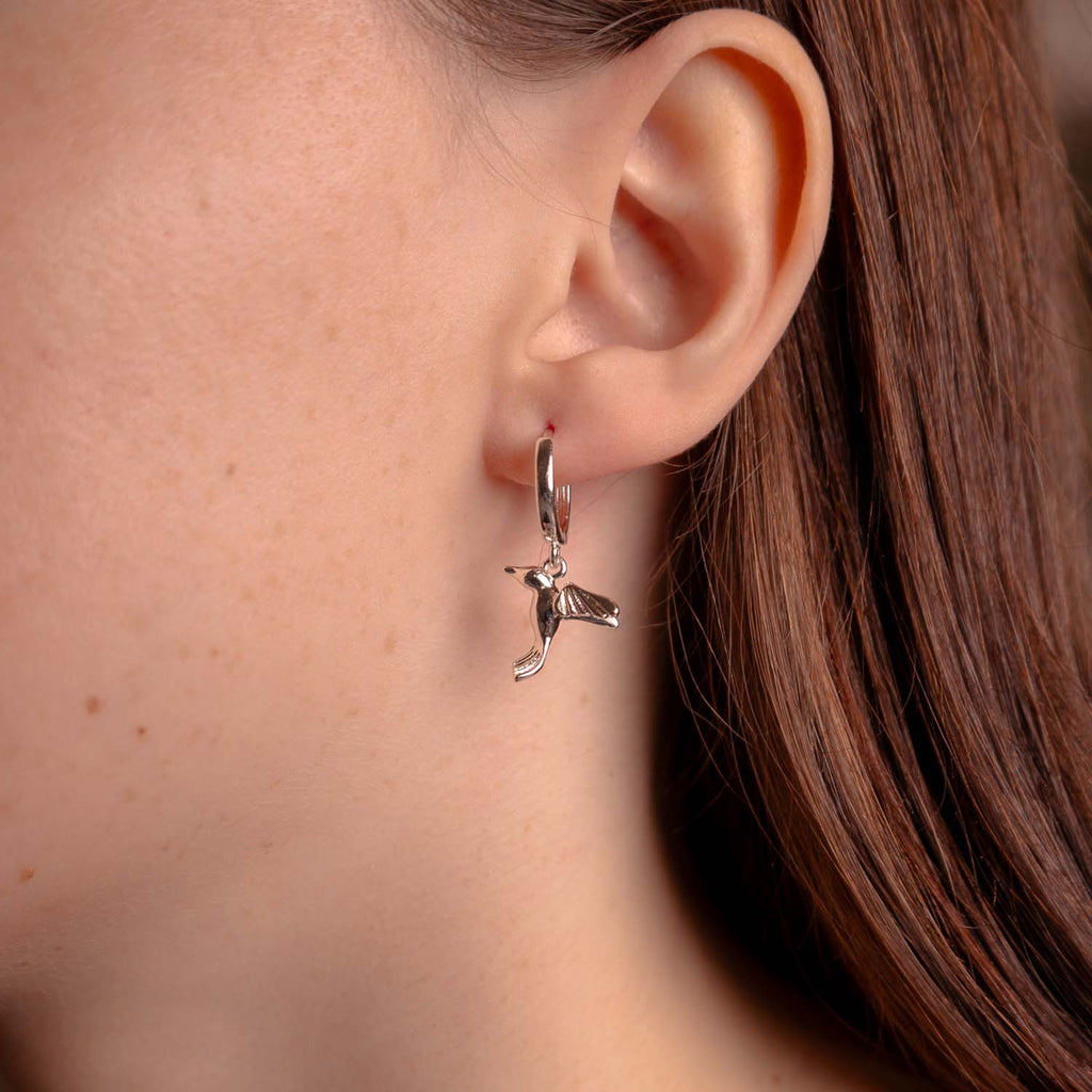 EARRING HUMMINGBIRD CHARM SILVER PLATED